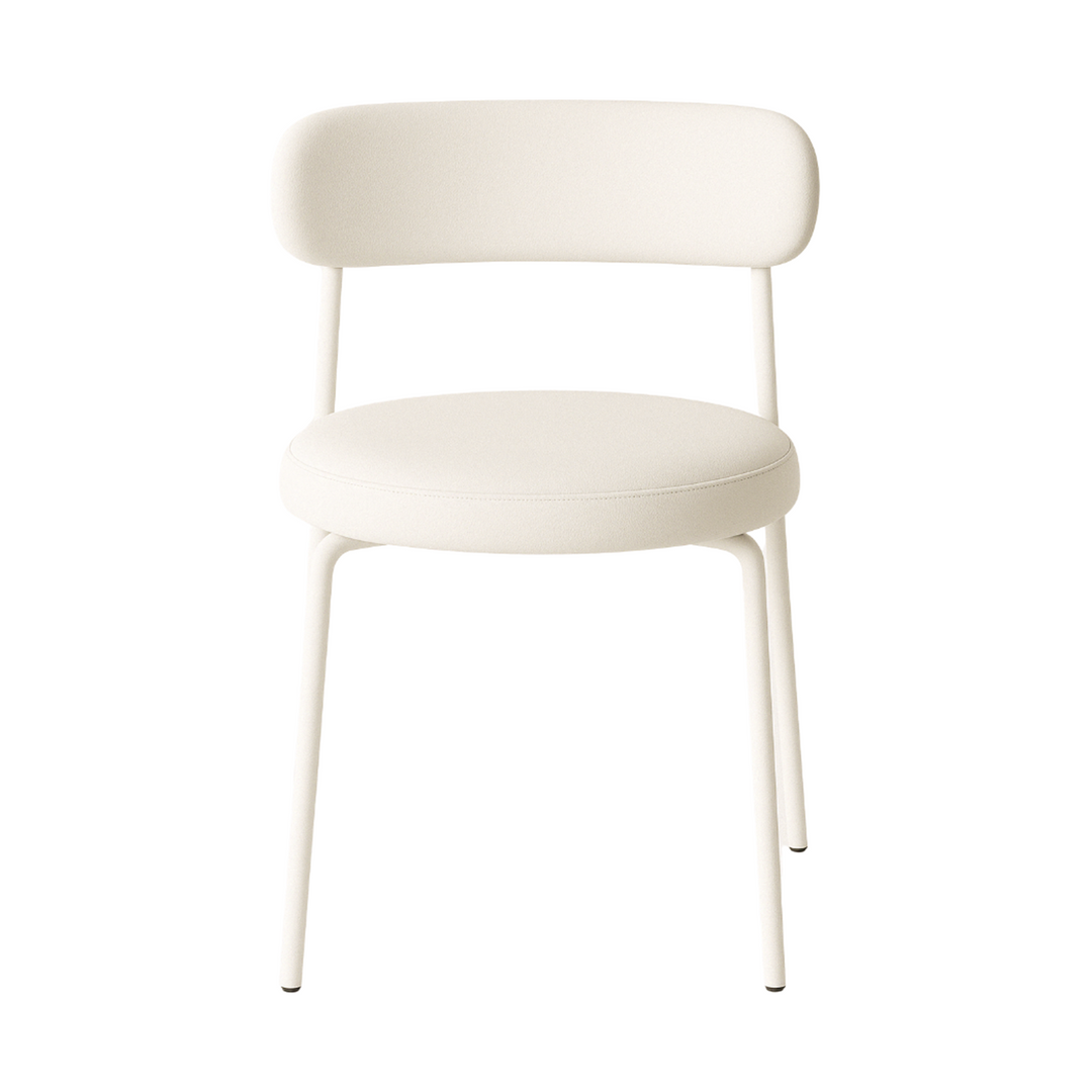 white dining chair rental, modern event chair, Forma chair collection, upholstered dining chairs, minimalist designer seating
