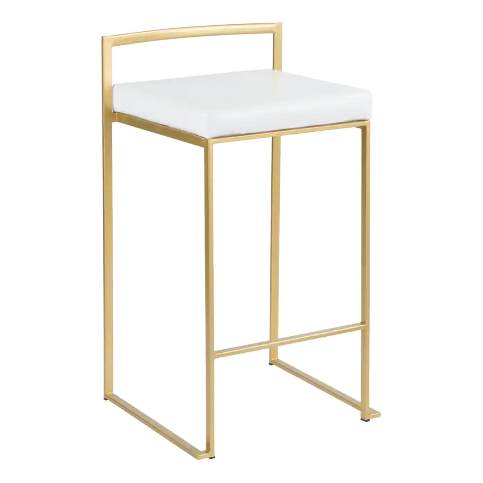 stackable counter stool with white cushion and gold metal base 