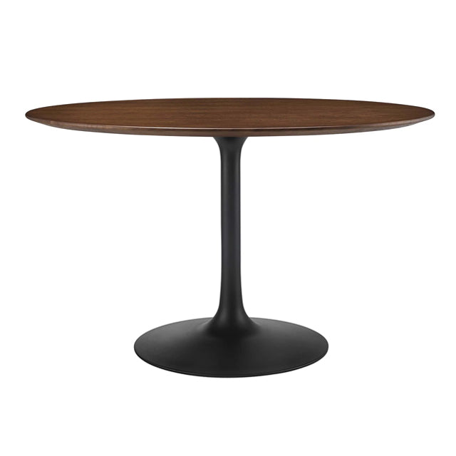 walnut round table rental, black pedestal table, modern event table, 40 inch café table