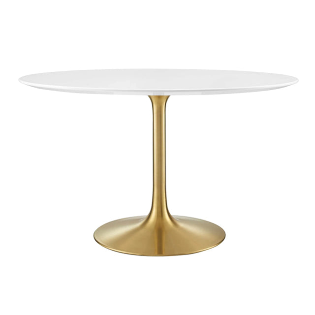 gold base dining table rental, white round event table, modern cocktail table, luxury table for events