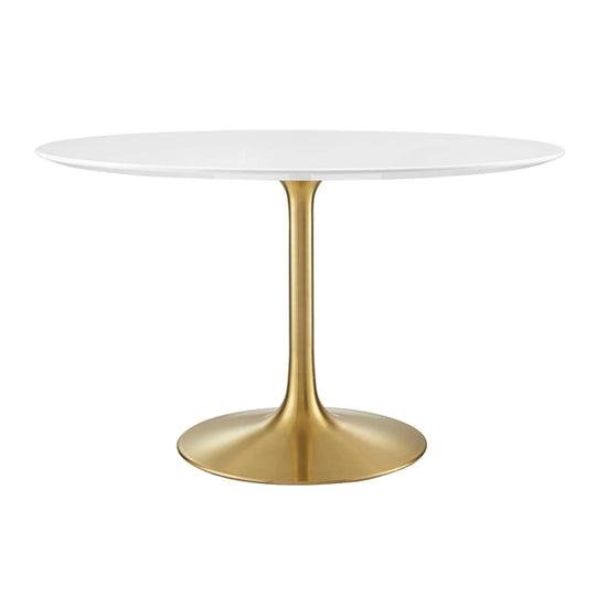 gold base dining table rental, white round event table, modern cocktail table, luxury table for events