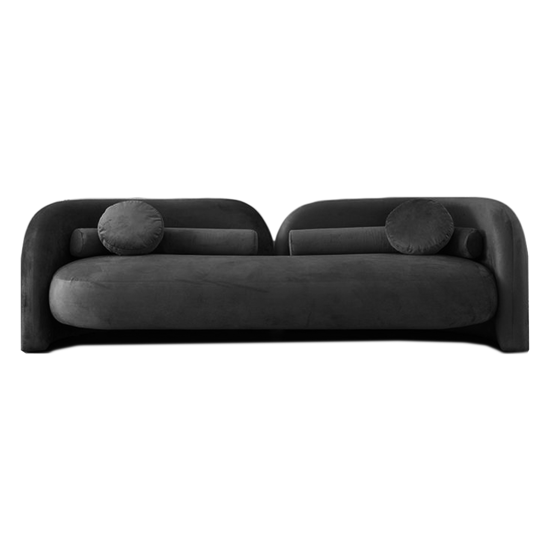 contemporary velvet upholstery sofa in black, featuring deep cushioning and elegant tufted backrest, perfect for luxurious event seating