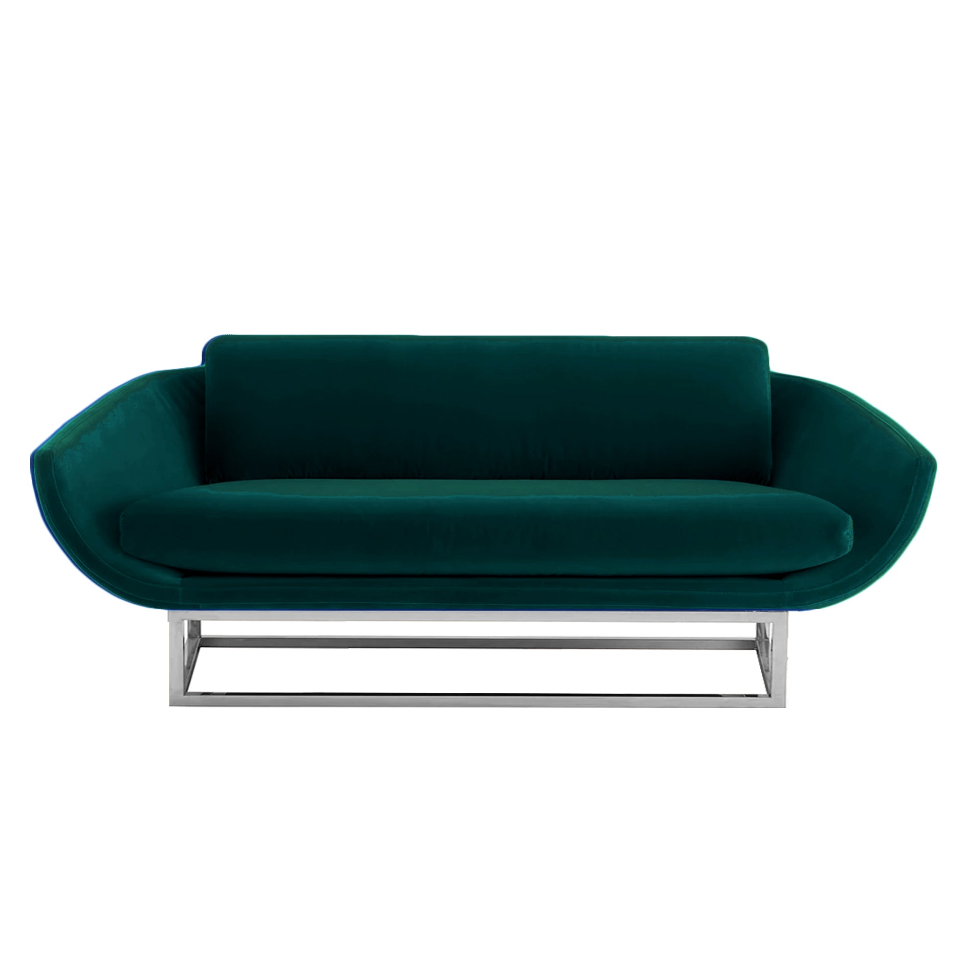 contemporary upholstery sofa in green with metal base, perfect for luxurious event seating.